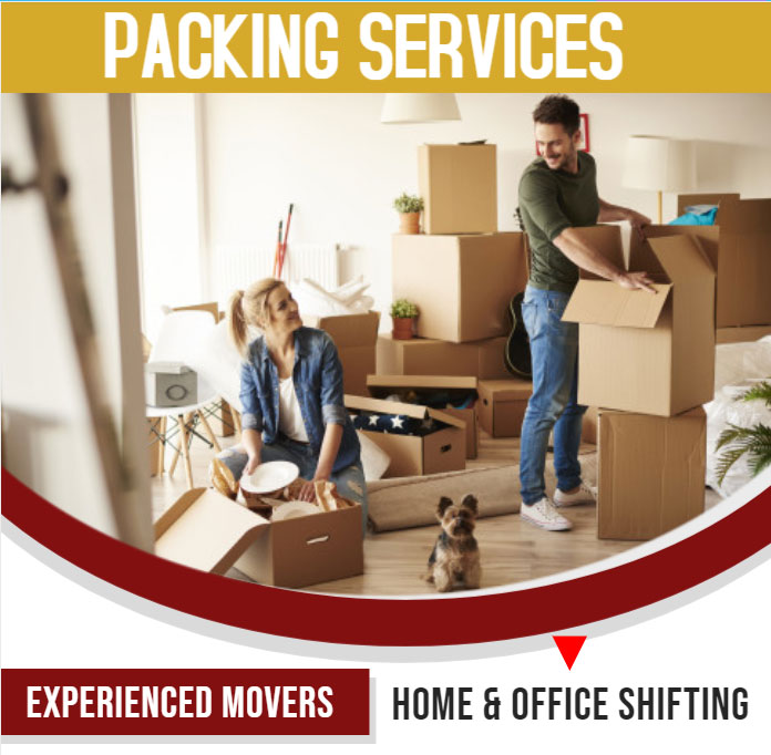 Professional packers carefully wrapping and boxing items